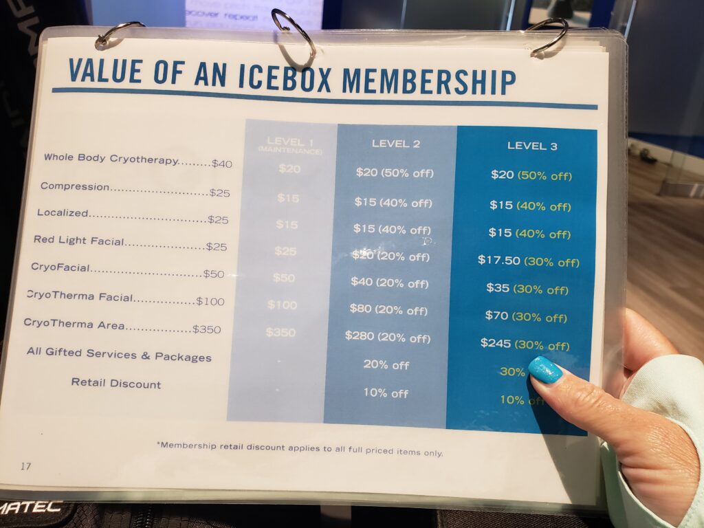 price sheet value of an ice box membership