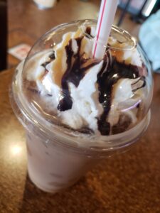 juice n java cafe cocoa beach florida - ice coffee with whip cream and chocolate