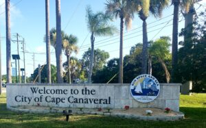 welcome to the city of cape canaveral sign coming into town