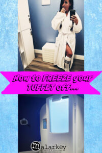 pinterest add - how to freeze your tuffet off woman with hand over mouth and a cryo machine