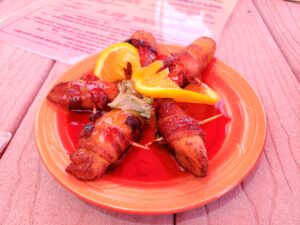 squid lips - plantains wrapped in bacon