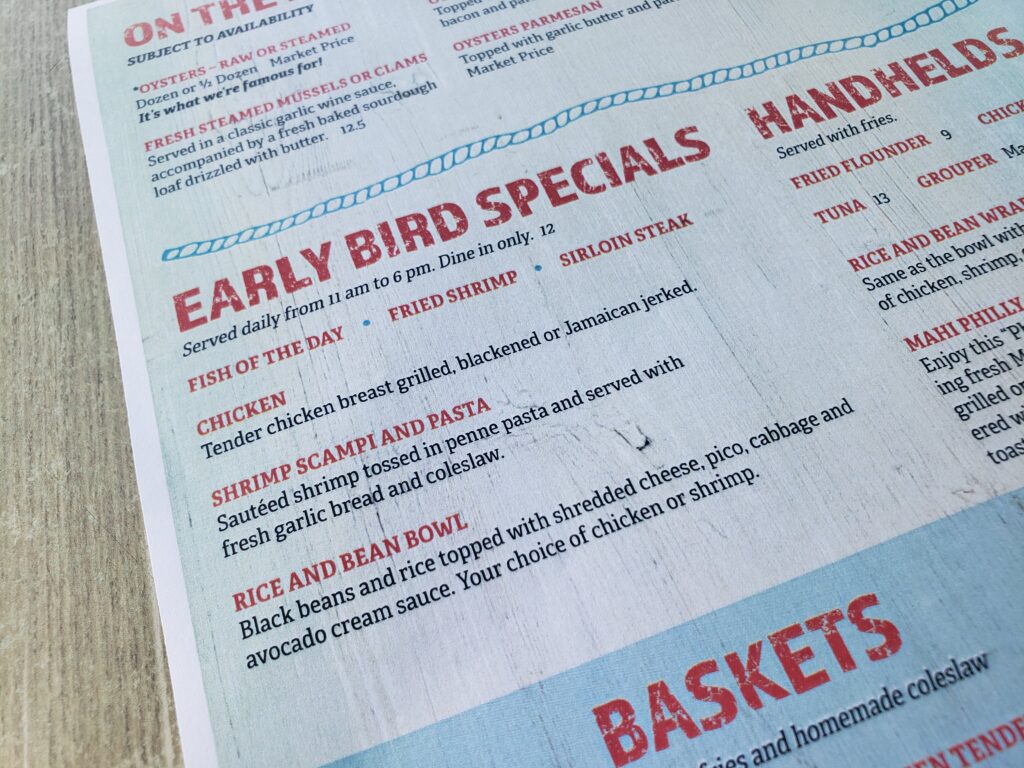 rusty's early bird specials menu