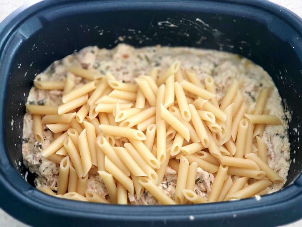 penne pasta in a crockport