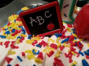 cake with ABC on top