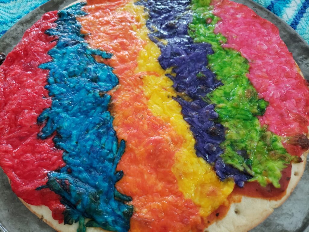 rainbow pizza - 7 colors baked