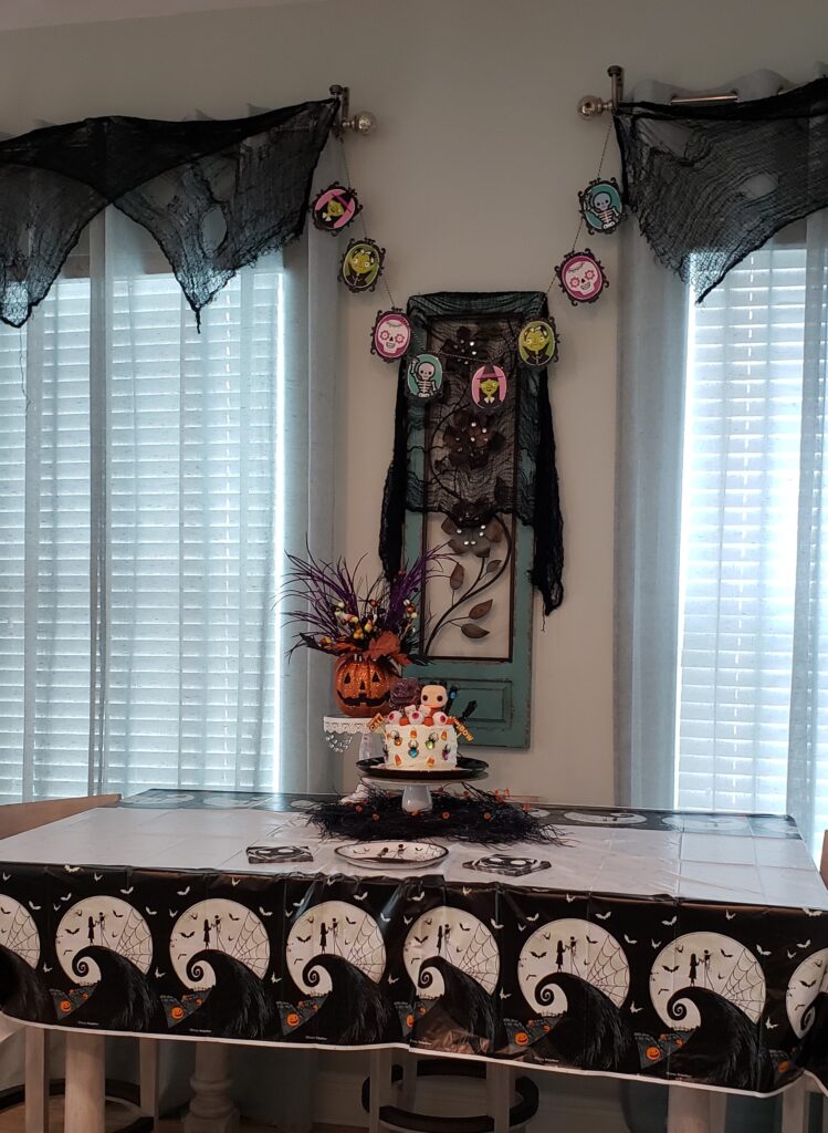 halloween cake on table set up