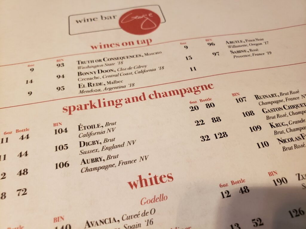 wine bar george - menu