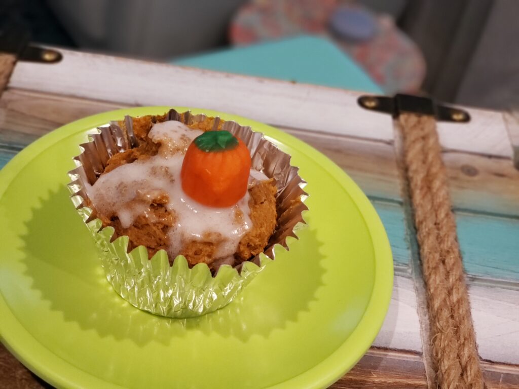 pumpkin muffin on a green plate