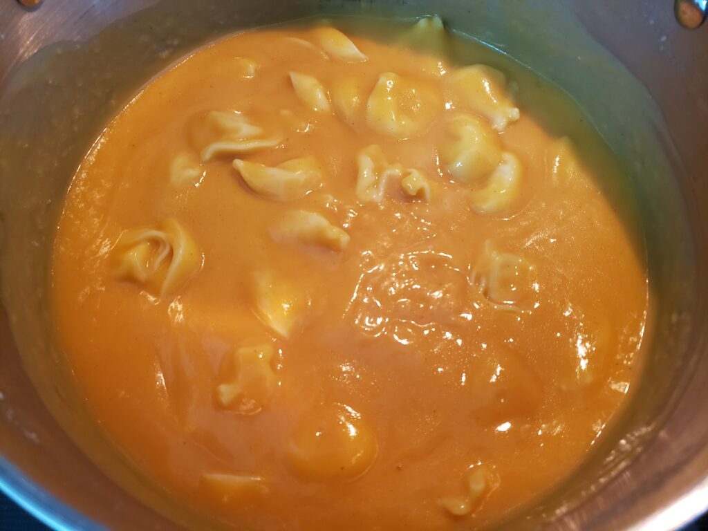 butternut squash on a pot with Tortellini
