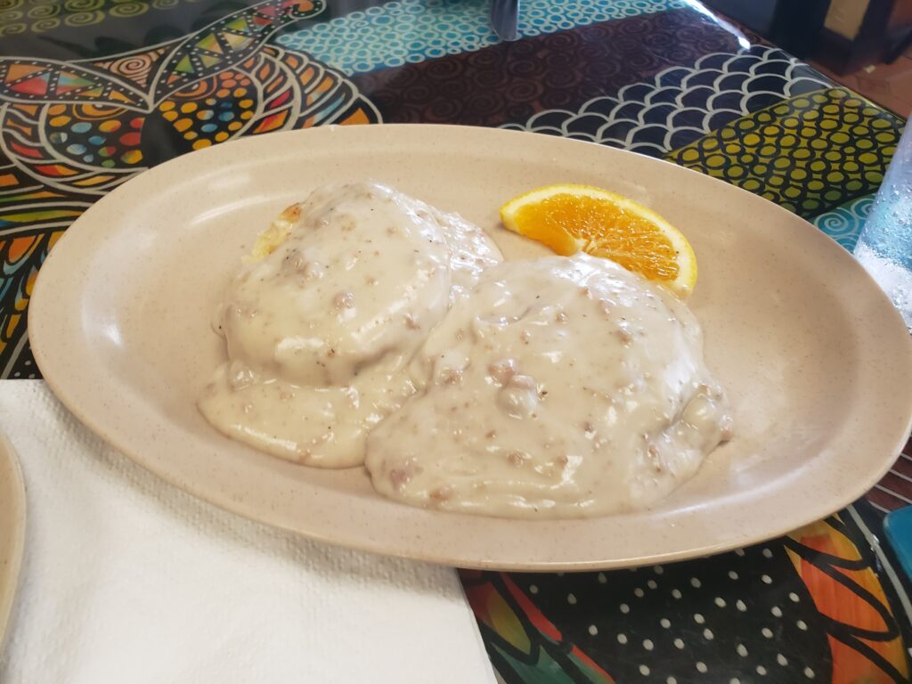 biscuits and gravy on a plate