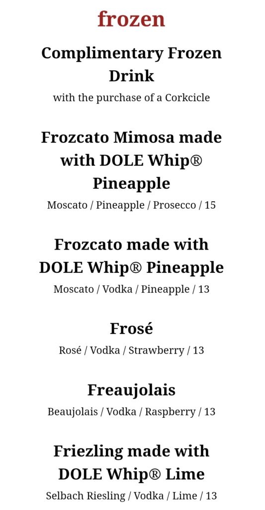 wine bar george frozen drink menu
