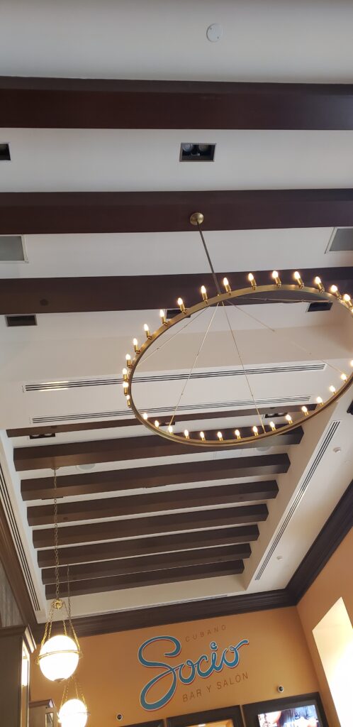 ceiling in the bar with circle lights