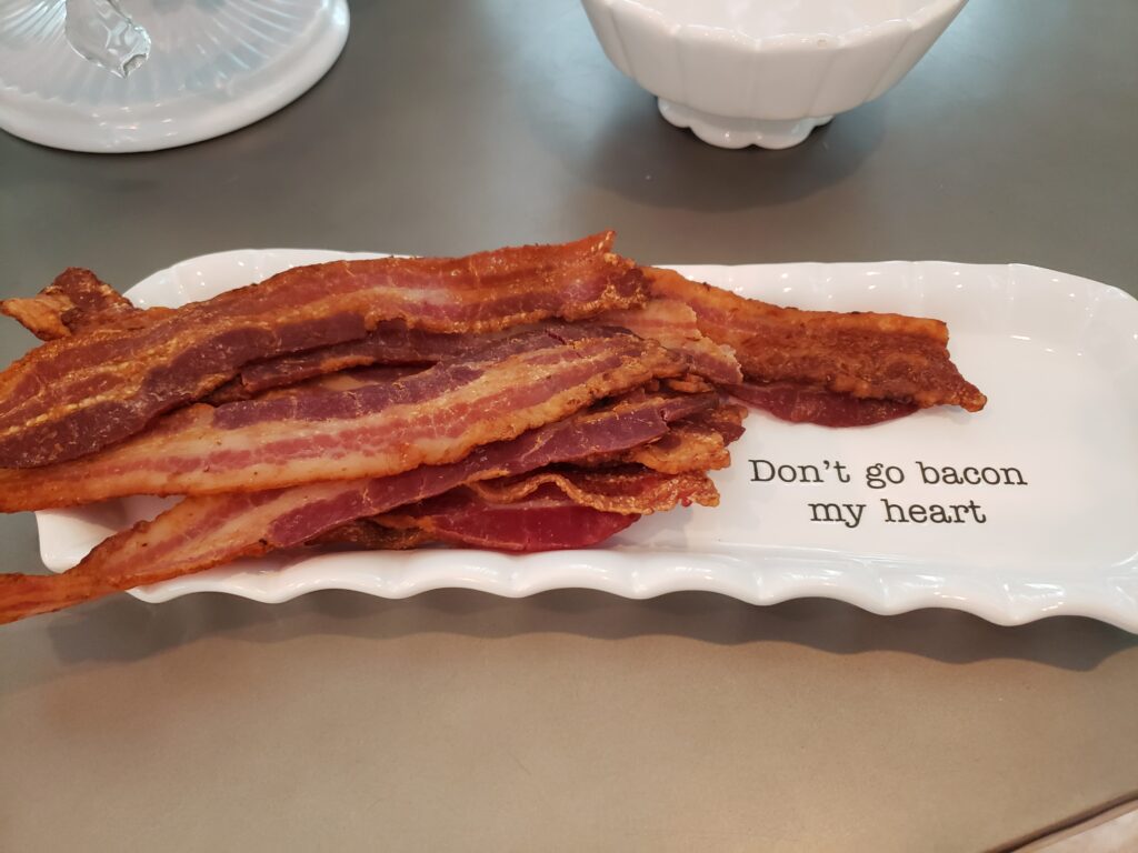 bacon on a table for the chocolate fountain