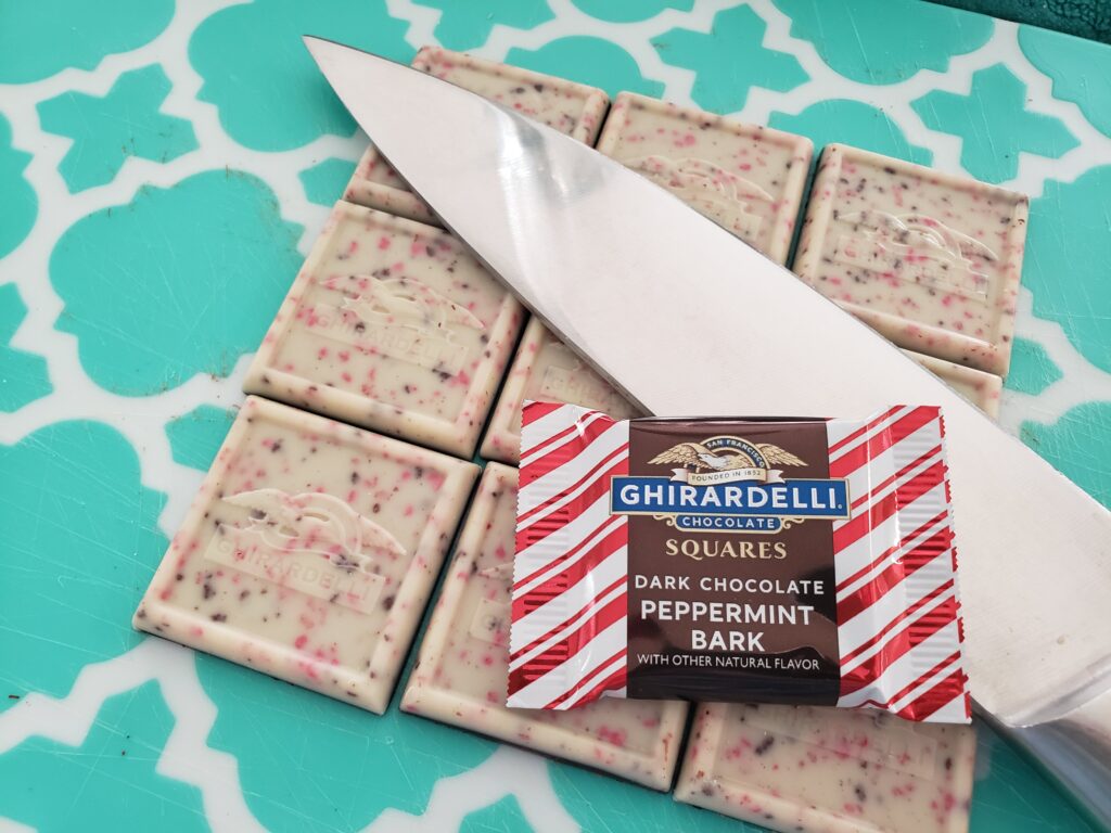 peppermint squares being cut