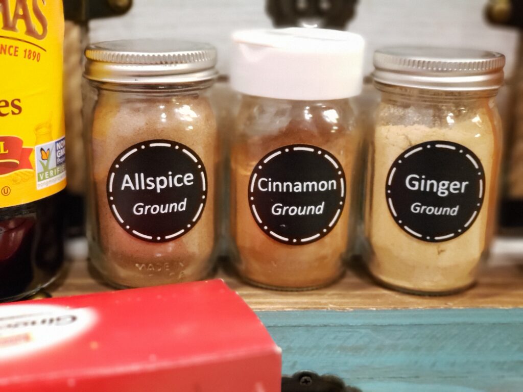 3 spices in jars - all spice - cinnamon and ginger for the The best french toast