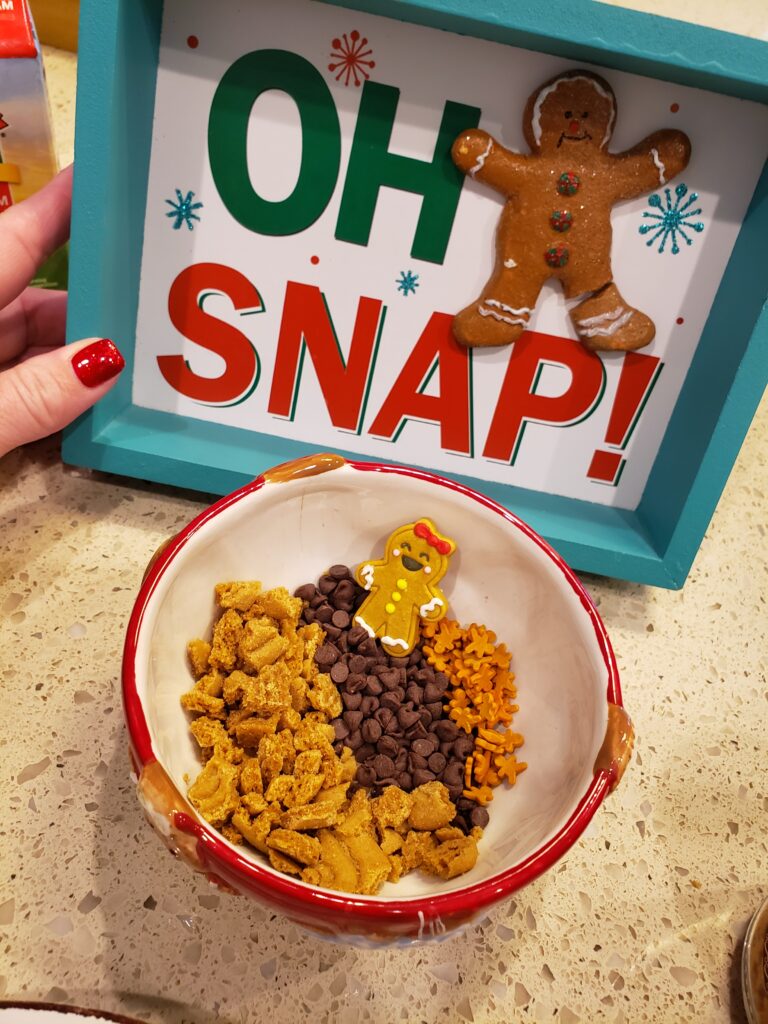 oh snap sign with a bowl of toppings