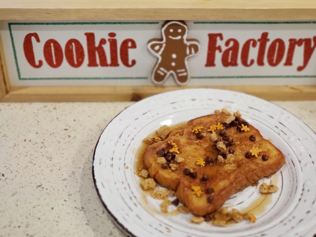 sign that says cookie factory - french toast on a plate