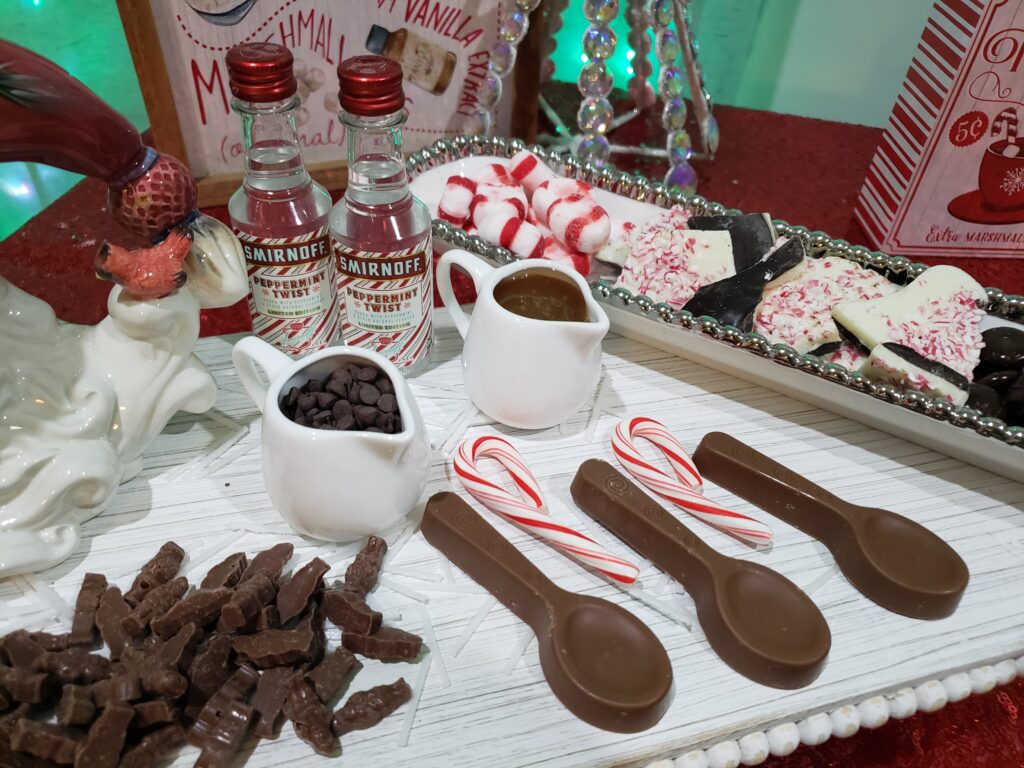 HOT COCOA CHARCUTERIE BOARD - chocolate spoons and little teats