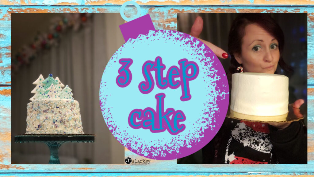 image with cake and woman that says - Winter Wonderland Cake - 3 easy steps