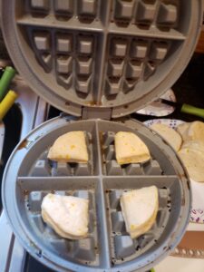 How to make biscuits in the waffle maker, camping style