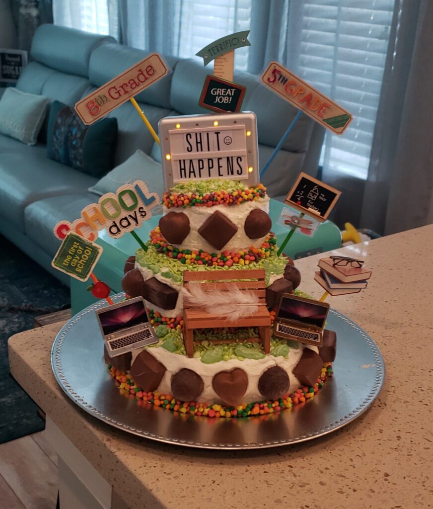 back to school forrest gump cake review party