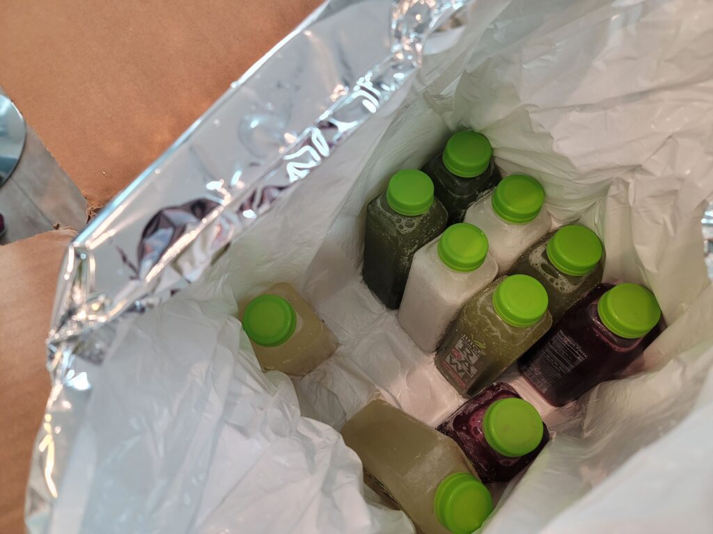 juice cleanse - frozen to your door by raw - malarkey - box - freezer bag