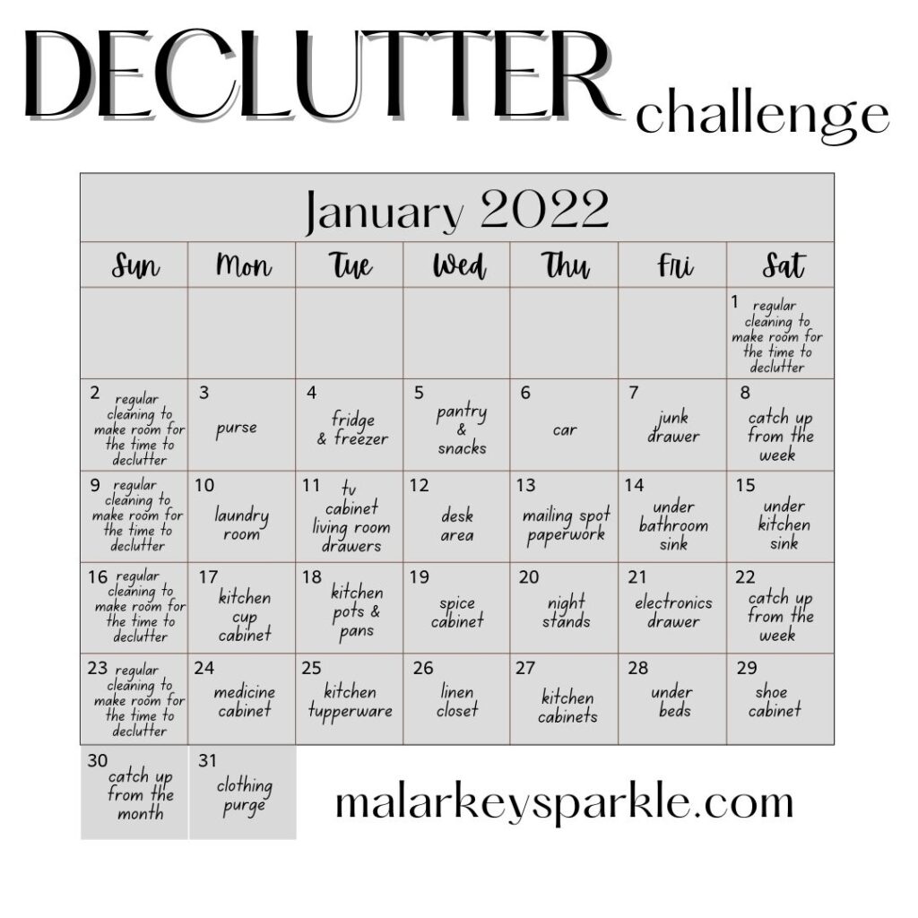 declutter challenge monthly view -printable