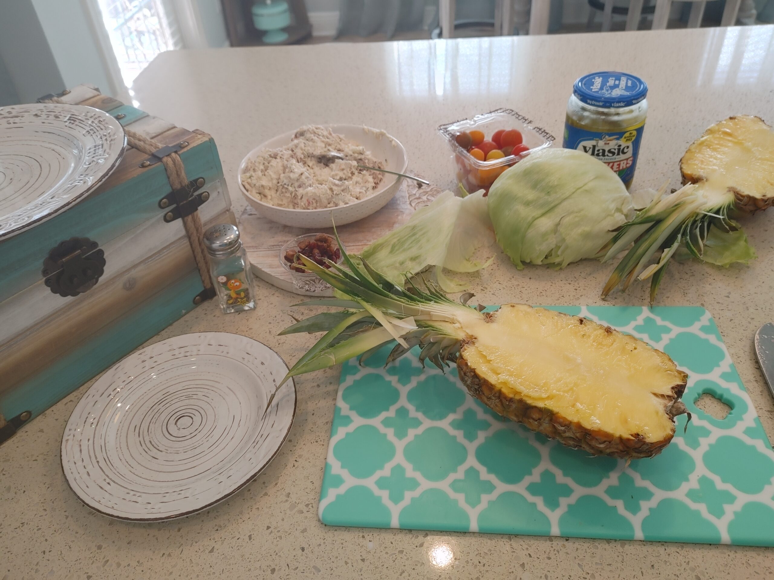 chicken salad in a pineapple
