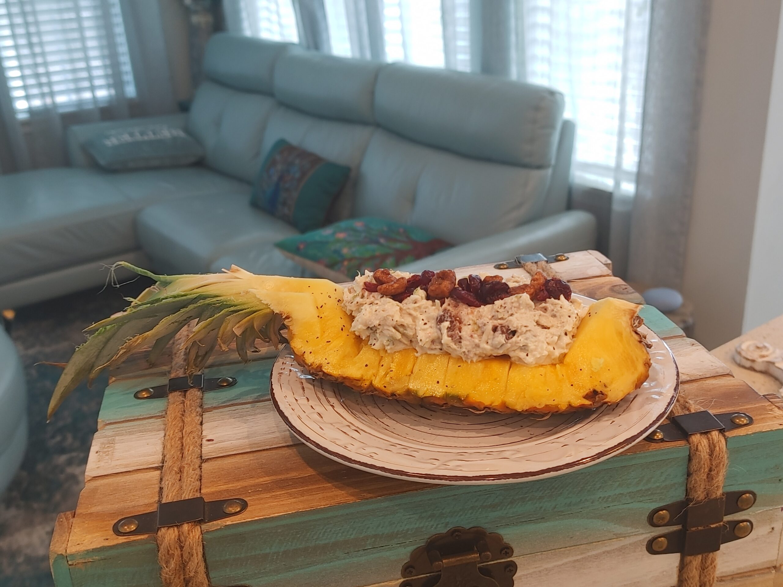 chicken salad in a pineapple