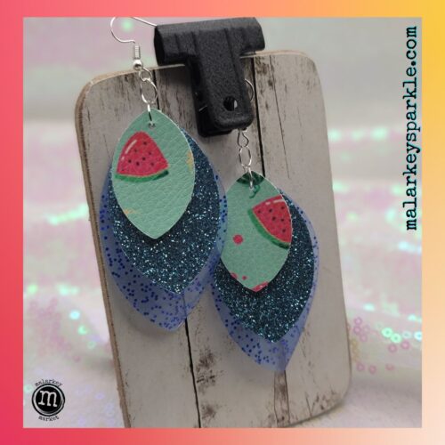summer fruit dangle earrings - blue sparkle and green watermelon