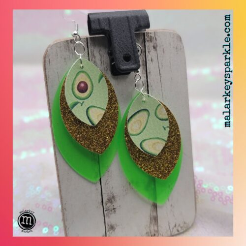 summer fruit dangle earrings - green with gold sparkle and avocado