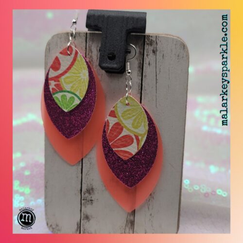 summer fruit dangle earrings - peach and pink glitter