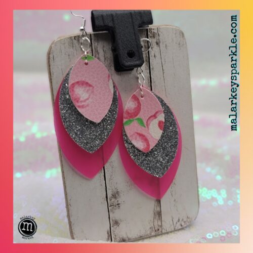 summer fruit dangle earrings - pink with silver glitter and pink fruit