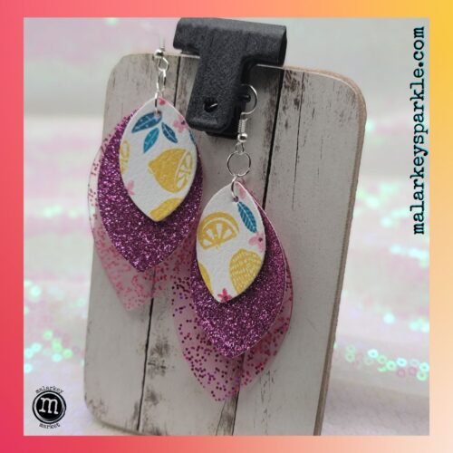 summer fruit dangle earrings - pink sparkle and lemons