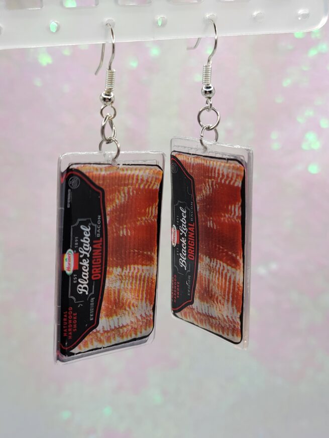 bacon mini brand dangle earrings