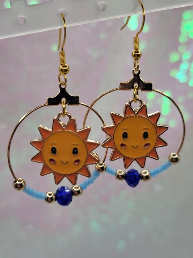 sunray circle earring with blue beading