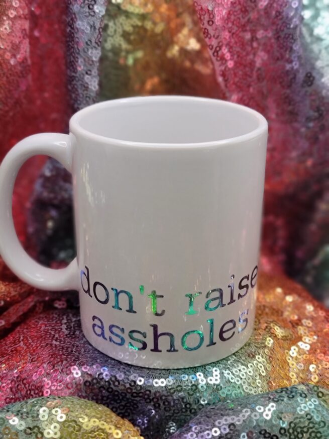don't raise assholes coffee cup