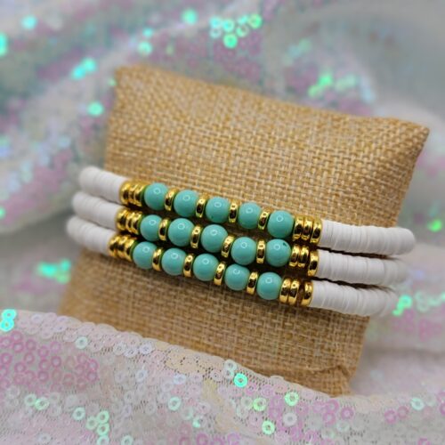 lilly inspired bracelet stacks - teal - gold and white