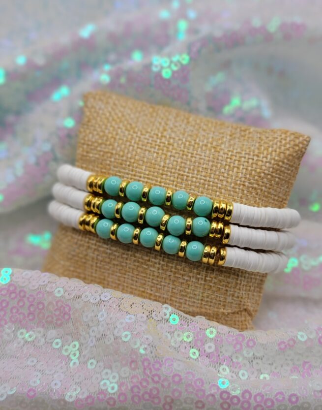 lilly inspired bracelet stacks - teal - gold and white