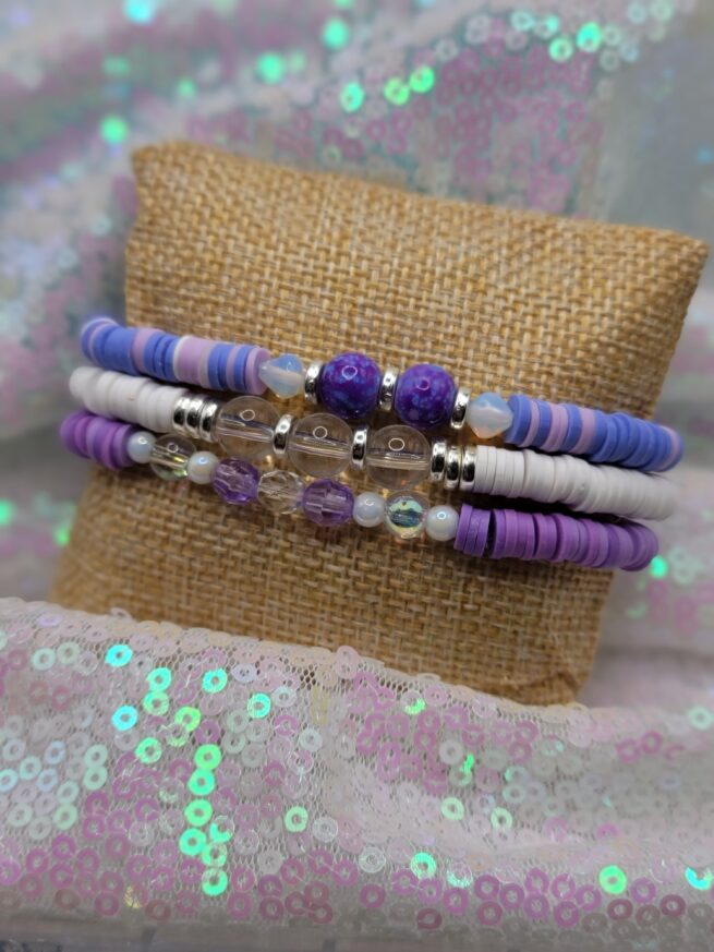 lilly inspired bracelet stacks - purples - whites - silvers