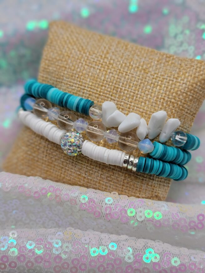 lilly inspired bracelet stacks - sparkle teal and white