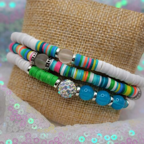 lilly inspired bracelet stacks - 3 silver greens - sparkle blue
