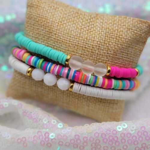 lilly inspired bracelet stacks - 3 gold pinks teal white
