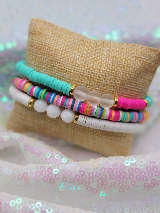 lilly inspired bracelet stacks - 3 gold pinks teal white