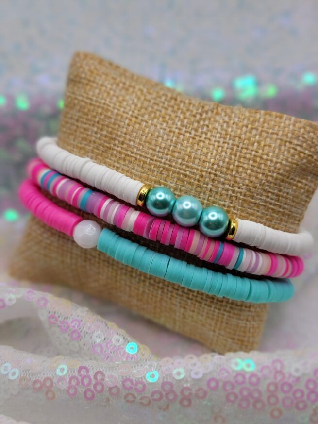 lilly inspired bracelet stacks - 3 gold pinks teal shiny teal