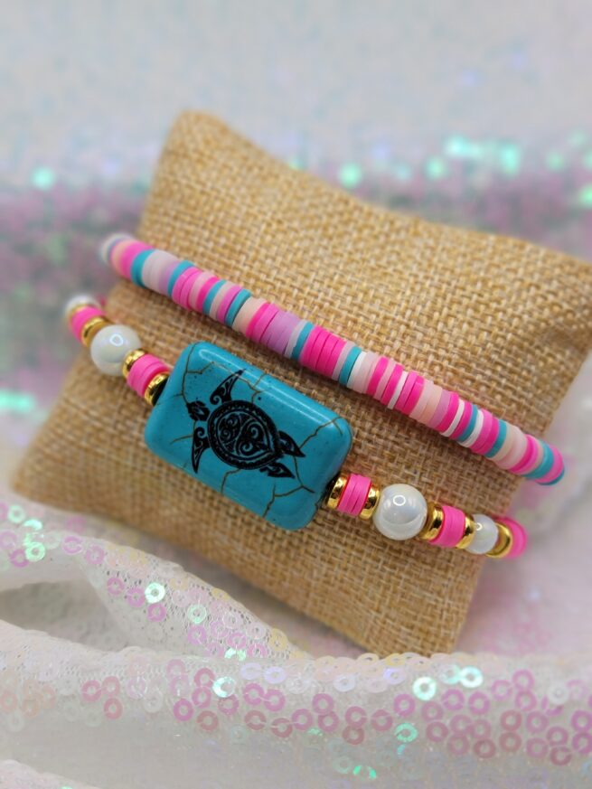 lilly inspired bracelet stacks - turtle - pink gold