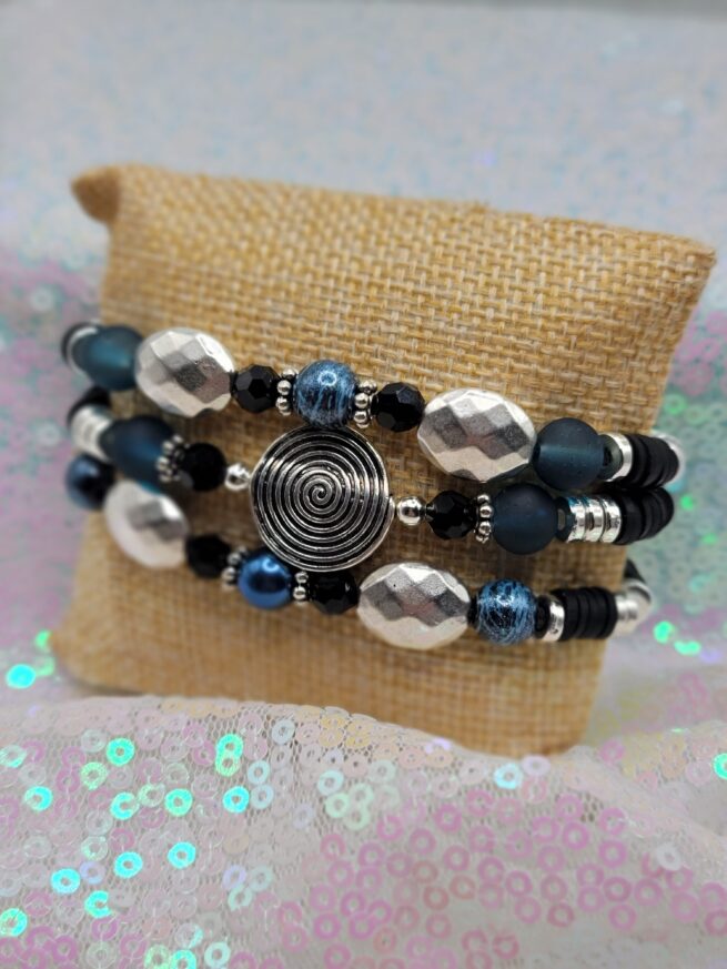 oil spill silver swirl - lilly inspired bracelet stack