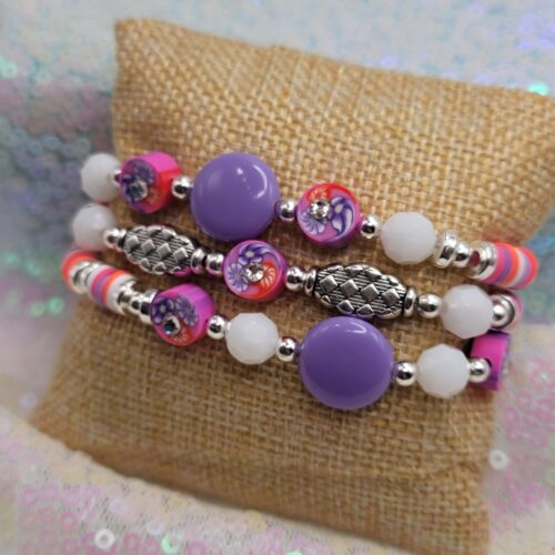 purple crystal flowers - lilly inspired bracelet stack