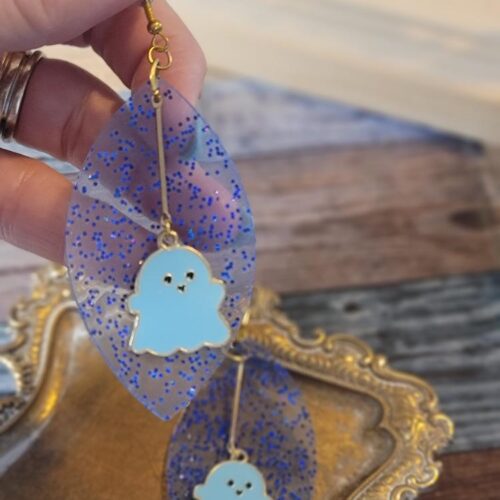 ghost dangle drop earrings - blue
