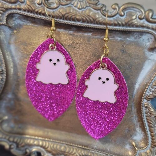 ghost dangle drop earrings - pink